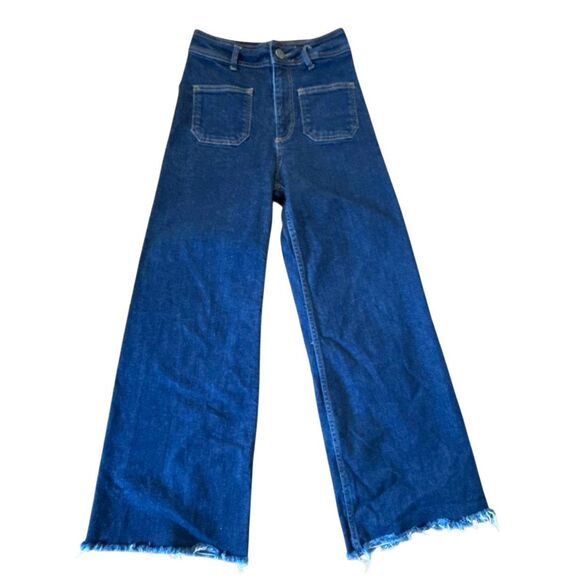 Zara Marine patch pocket dark indigo wash wide leg crop jeans 4 - Picture 3 of 11